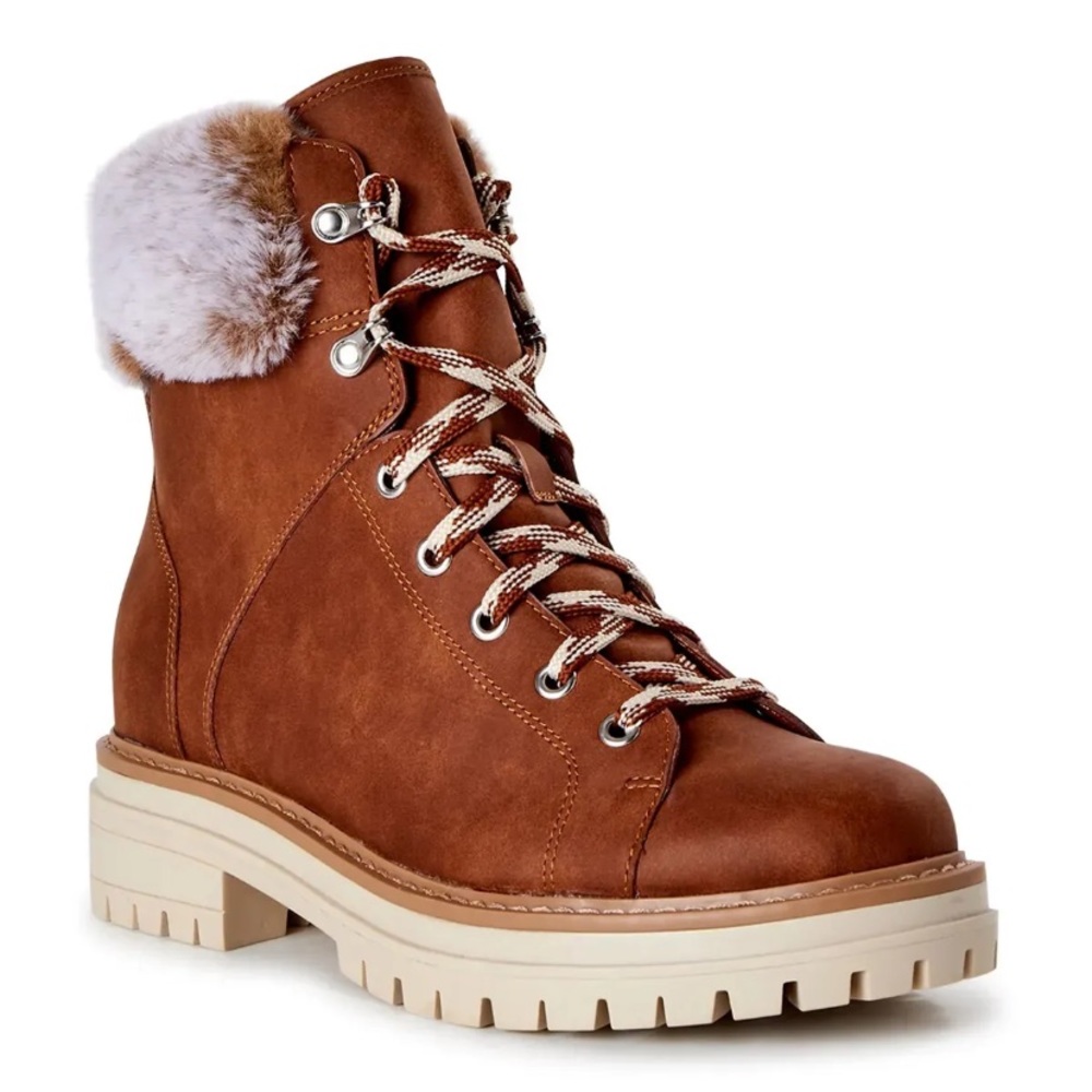 Time and Tru Hiker Boot Faux Fur Brown Memory Foam Women Size 9 and 11 NEW